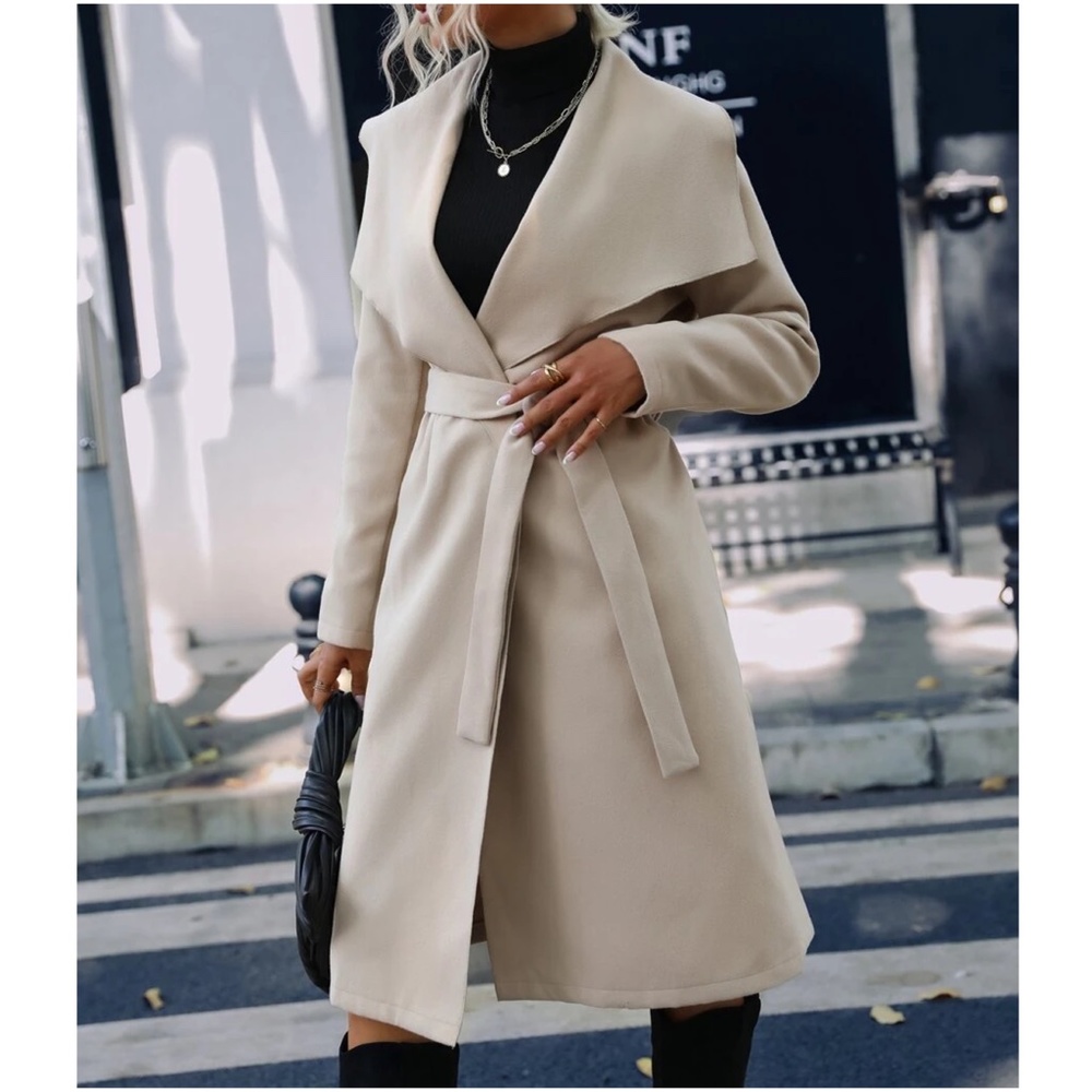 Cozy Open Front Belted Oversized Jacket Coat - Picture 4 of 6